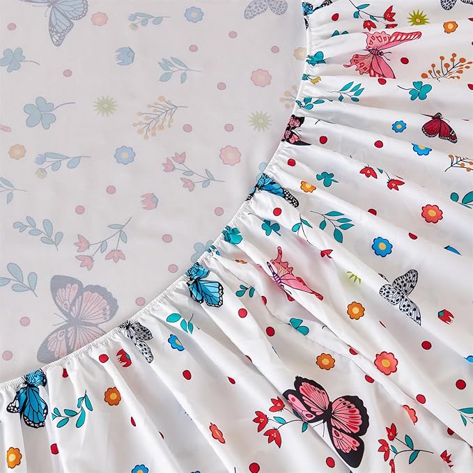 RYNGHIPY Girls Bed Sheets Full: Butterfly Sheets Set for Girls Kids Bedsheets Deep Pocket 100% Microfiber Print Sheet Pillowcase Sets (Multicolor,Full)