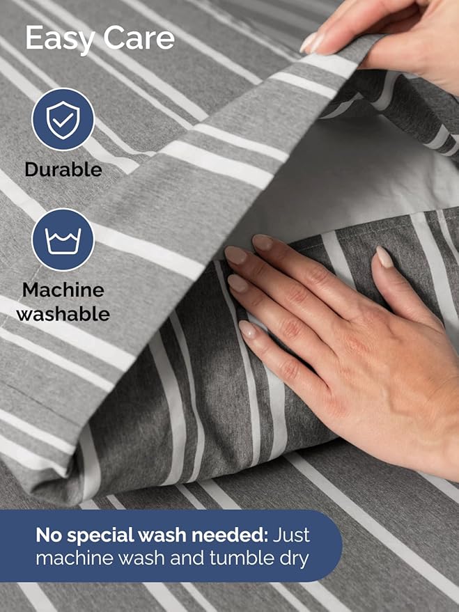 Extra Deep Queen Sheet Set - 6 Piece Breathable and Cooling Sheets - Hotel Luxury Bed Sheets Set - Easy Fit - Soft, Wrinkle Free and Comfy Sheets Set - Grey Striped Sheet Set with Extra Deep Pockets
