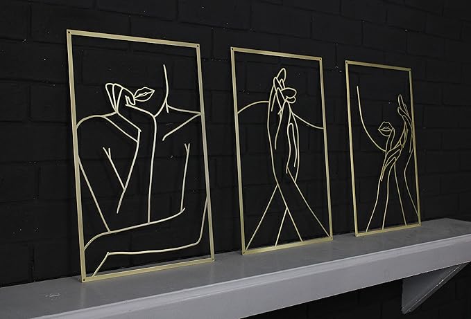 Vivegate Gold Minimalist Female Body Single Line Metal Wall Art Decor - 18"X12" 3 Packs Gold Women Body Abstract Minimalist Lines Wall Signs for Hanging Bedroom wall decor