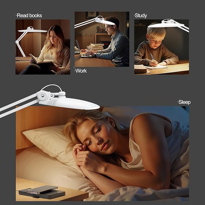20" LED Desk Lamp with Clamp, 24W CCT Adjustable Dimmable Nail Light for Desk, 120 LEDs Metal Swivel Arm Daylight for for Nail Tech Task Home Office Reading Architect Craft, White