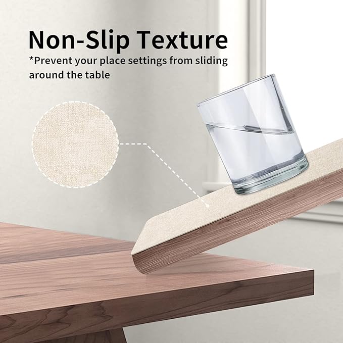 Maxpearl Faux Leather Placemats Set of 6 - Waterproof - Wipe Clean - Heat Resistant - Anti Slip Dining Table Place Mats, Suitable for Indoor & Outdoor Use, 17’’×12’’, Beige
