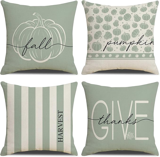 Fall Decor - Fall Pillow Covers 18x18 Set of 4, Thanksgiving Decorations Autumn Cushion Case for Couch