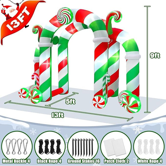 Kalolary 13FT Christmas Archway Inflatables with LED Light, Giant Xmas Candy Arch Inflatable Stereoscopic Blow up Christmas Outdoor Yard Decorations for Square Shopping Mall Lawn Garden Holiday Party