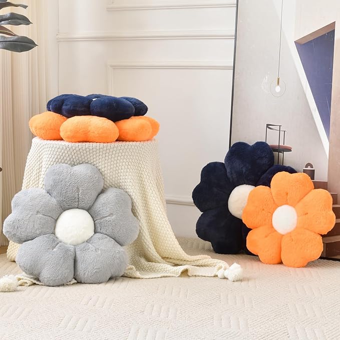 Flower Pillow, Flower Shaped Pillow Decorative Throw Pillows for Bed Couch, Cute Daisy Pillow Dorm Decor Floor Seating Cushion (Orange, 19.6 Inches)