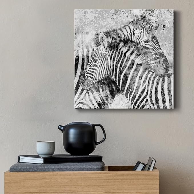 Canvas Wall Art Animals Theme for Home Décor, Zebra Pair Wall Art, Ready to Hang, 16'' x 16''