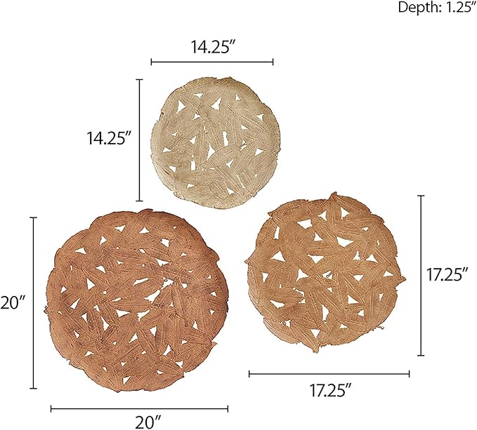 Madison Park Rossi Feather Metal Wall Décor, Metallic Painted Round Iron Discs, Small, Medium, Large Modern Art Sculplture Decortive Plates for Transitional, Home, Living Room, Office - Spice
