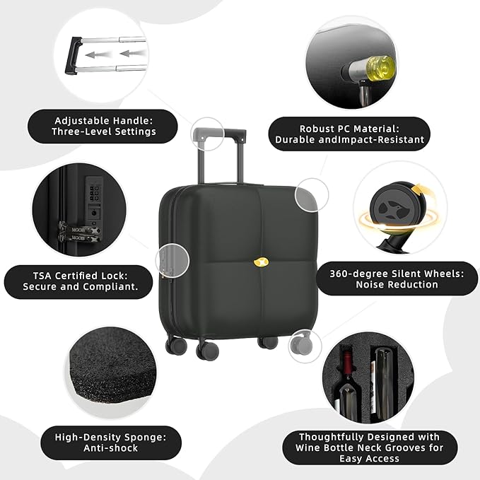 Wine Suitcase, 6 Bottle Wine Luggage, Durable Wine Travel Case, Fly With Wine Suitcase with TSA Lock, Versatile Wine Carrier with Removable Inserts and Silent Spinner WheelsïŒBlackïŒ