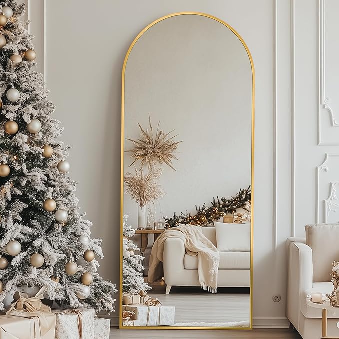 Full Length Mirror, 58"x19" Floor Mirror, Arch Floor Standing Mirror Freestanding Arch Full Body with Stand for Bedroom, Hanging Mounted for Living Room Cloakroom, Gold