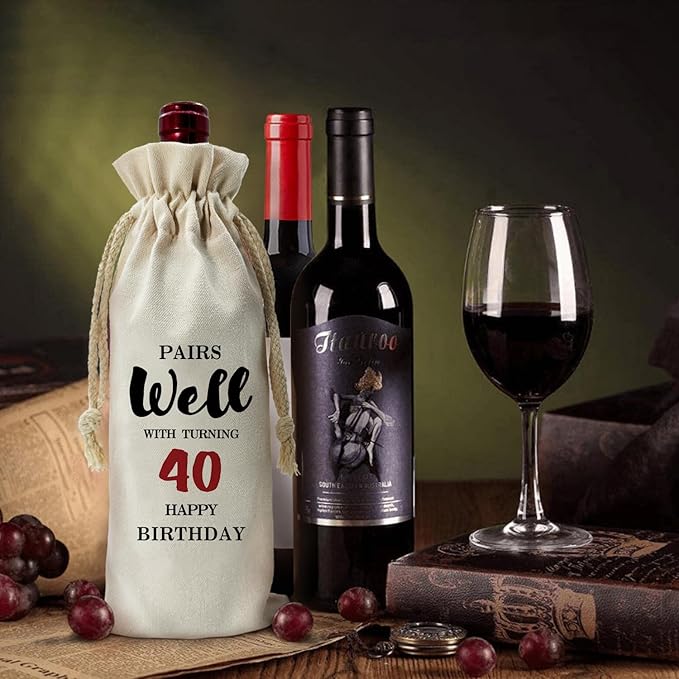 ZHANTUONE,40st Birthday Gift,Drawstring Polyester Cotton Cloth Wine Bag,Funny Birthday Wine Bag,40 Years Old Birthday Party Decoration Wine Bag Gifts,Birthday Party Decorations Ideas Wine Bag