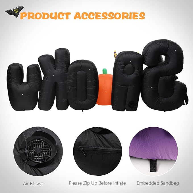 MUMTOP 8.85 Ft Long Inflatable Outdoor Halloween Decoration, Inflatables Spooky Sign with Black Cat Halloween Pumpkin Decorations Blow Up with Built-in LED Lights for Yard Party Holiday Garden Decor