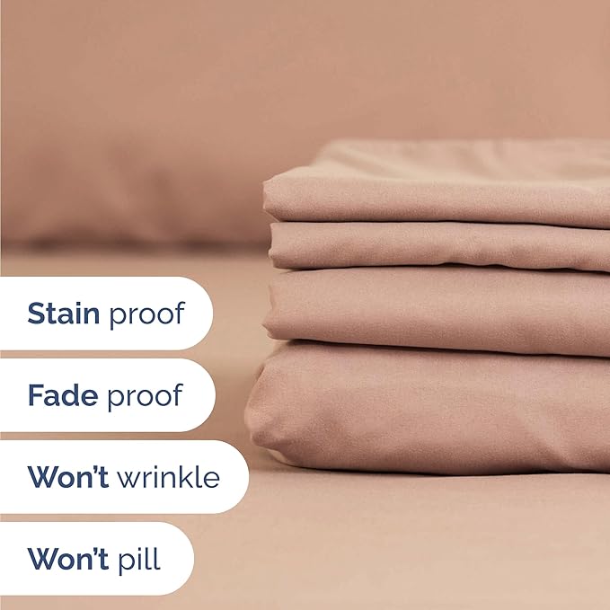 CGK Linens Twin XL 4 Piece Sheet Set - Cooling Sheets for Hot Sleepers - Hotel Luxury Bedding Set with 8-16 Inch Deep Pockets - 1 Flat & 1 Fitted & 2 Pillowcases - Soft, Comfy & Wrinkle Free - Mauve