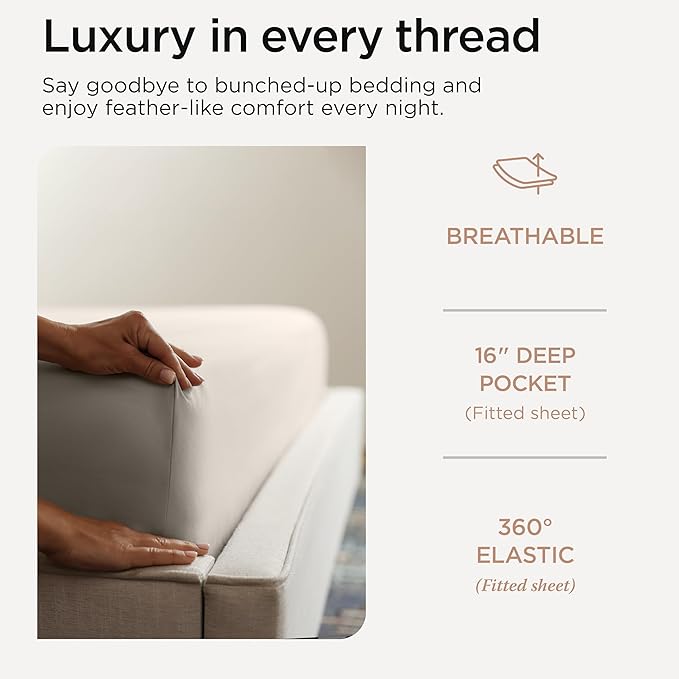Threadmill California King Sheet Sets | 800 Thread Count Cal King Bed Sheets Set with 16” Deep Pocket | Sateen Weave, Better Than Egyptian Cotton, 4-Piece Bedding Set with Cooling Effect | Taupe