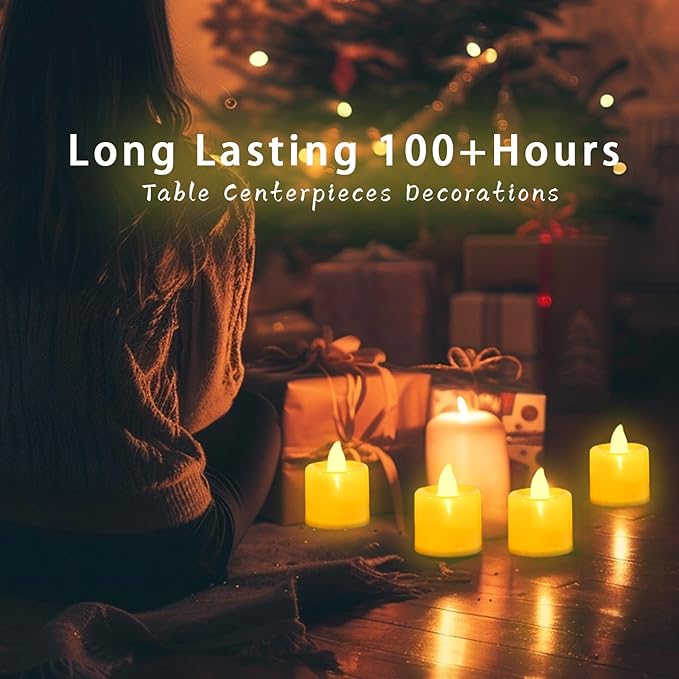 LANKER 24 Pack Flameless Led Tea Lights Candles, Flickering Warm Yellow Battery Operated Electronic Fake Candles, Decorations for Halloween and Festival Celebration (Yellow - 24Pack)