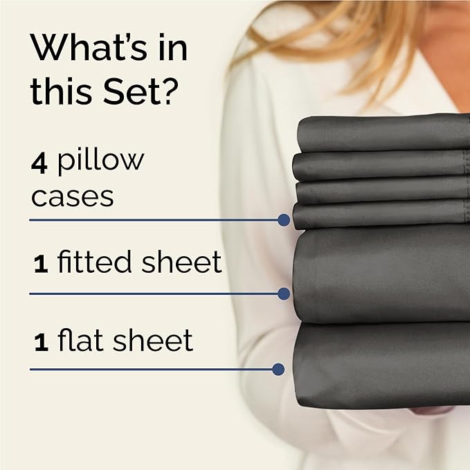CGK Linens Full 6 Piece Sheet Set - Cooling Sheets for Hot Sleepers - Hotel Luxury Bedding Set with 8-16 Inch Deep Pockets - 1 Flat & 1 Fitted & 4 Pillowcases - Soft, Comfy and Wrinkle Free - Charcoal