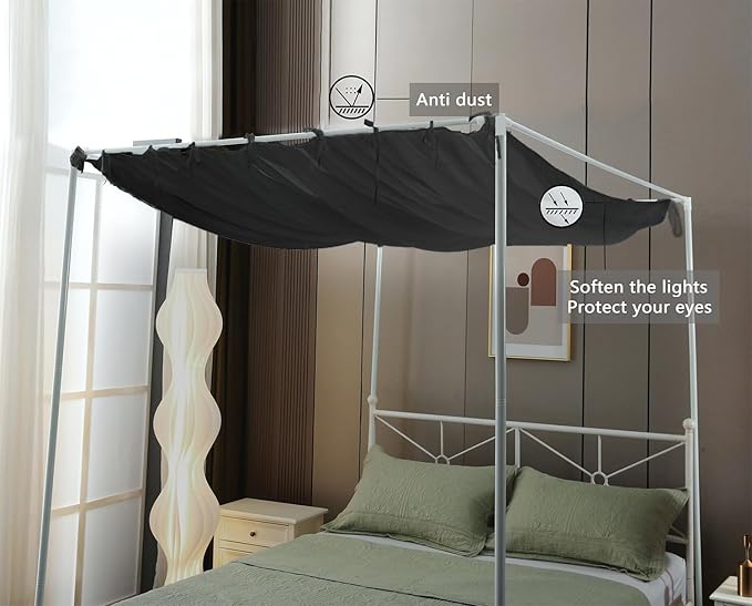 Pleated Black Canopy Bed Curtains for Top of Bed,Romantic Princess Sheer Canopy Bed Curtains,Canopy Bed Scarf for Girls(Queen,Black)