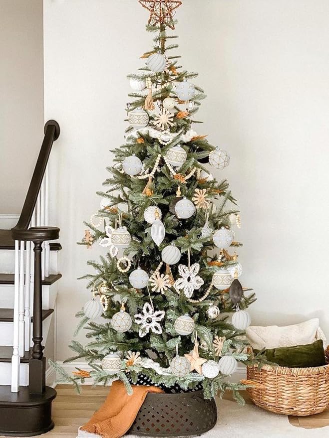 12pcs White Christmas Ornaments Balls 3.14 inch Glitter Hanging Christmas Tree Ornaments Set for Christmas Decorations Hand Painted Shatterproof Christmas Baubles for Xmas Holiday Party Decor