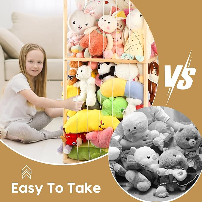 Extra Large Stuffed Animal Storage Wooden Stuff Animal Organizer 63" Stuffed Animal Zoo Holder Kids Plush Toys Cage Stuffed Animal Display with Light Strips for Playroom Bedroom Nursery Room Decor
