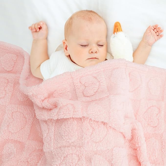 Plush Soft with Heart Checkered Baby Blanket,Fleece Infant Toddler Blankets for Girls Boys,Warm Lightweight Breathable Newborn Receiving Blankets for Crib Stroller 32"×37" (Light Pink, Heart)