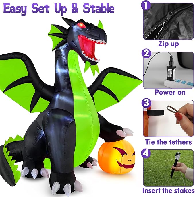 9FT Tall Halloween Inflatables Decorations Outdoor Large Scary Blow Up Pumpkin Dragon, Giant Funny Spooky Light Up Blowups Decor Huge Cute Happy Trick or Treat Outside, Indoor, Entrance, Lawn