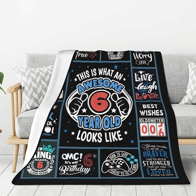 6 Year Old Boy Birthday Gift Throw Blanket 50" x 40", Unique Gifts for 6 Year Old Boys, Best Presents for 6Yr Old Boy, Six Year Old Boy Birthday Gifts, Boys Age 6 Birthday Gifts, Boy 6th Birthday Gift