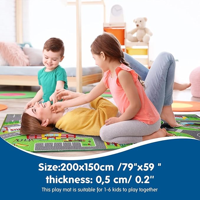 Booooom Jackson Car Rug City Life Great for Kids Toy Cars, Play Learn and Have Fun Safely - Kids Rug Baby Children Educational Road Traffic Play Mat for Bedroom Play Room Game Safe Area(59X78.74Inch)