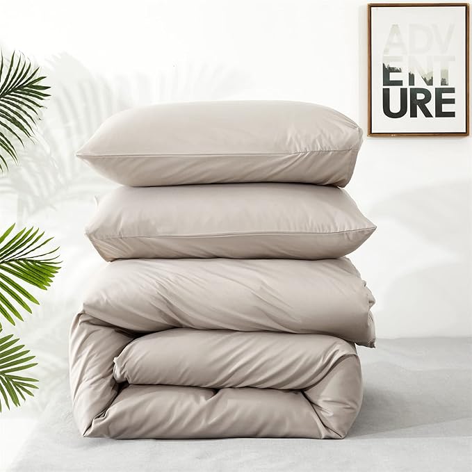 Wellboo Beige Khaki Comforters Full Size Boho Oatmeal Bedding Comforter Cotton Plain Beige Coffee Warm Blankets Women Men Modern Taupe Quilts Soft Durable Solid Tan Color Bed Set Lightweight