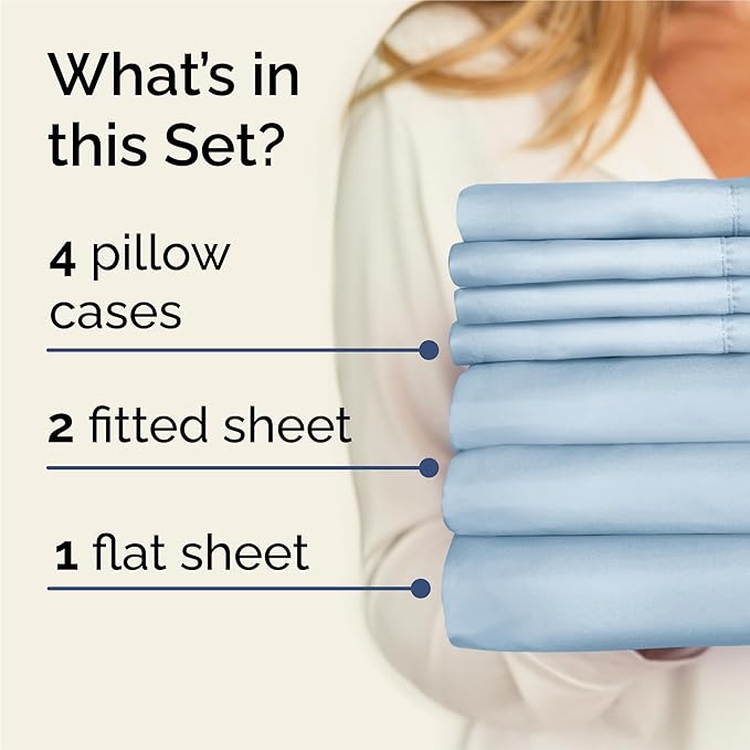 CGK Linens Split King 7 Piece Sheet Set - Cooling Sheets for Hot Sleepers - Hotel Luxury Bedding Set with 8-16 Inch Deep Pockets - 1 Flat & 2 Fitted & 4 Pillowcases - Soft & Wrinkle Free - Split King