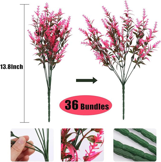 Spring Decoration, Artificial Greenery,Artificial Lavender Flowers Outdoors Fake Shrubs Greenery Plants Indoor UV Resistant Plastic Faux Bouquets for Outdoor Home Garden Porch Decoration(Pink)