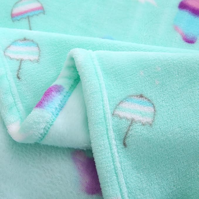 DaysU Plush Flannel Baby Blanket Super-soft Lightweight, Printed Fleece Baby Blanket for Unisex, Portable Bed Throws for Baby Crib and Toddler Bed, Fair Aqua Cloud, 30”x40”
