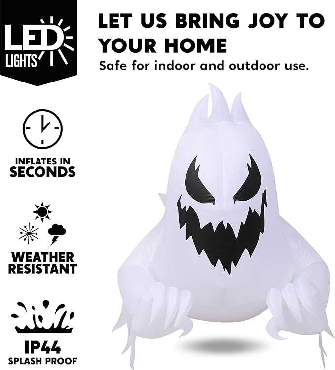 Joiedomi 4.5 FT Halloween Inflatable Scary Ghost Outdoor Decoration, Inflatable Window Breaker Decoration with Rotating Purple LEDs, Blow Up Ghost Halloween Window Decor for Party Garden Yard Decor