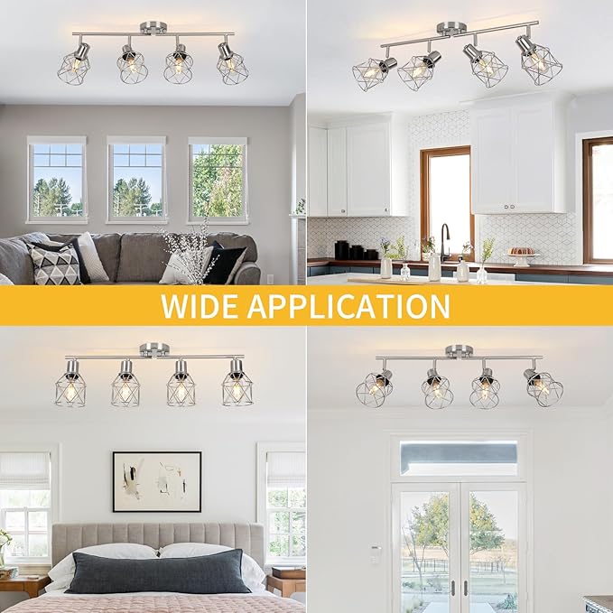 WILON Ceiling Lighting Fixtures,4 Way Track Light Fixture,4 Ceiling Spotlight,Kitchen Island Lighting Semi Flush Mount,Kitchen Track Lighting Flexibly Rotatable Light Head,E26 Base