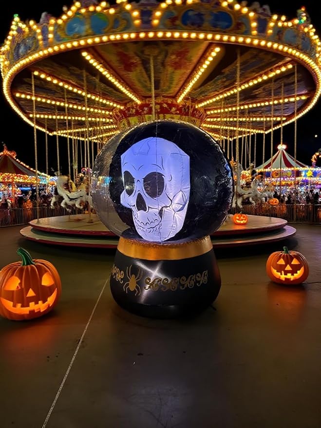Halloween Inflatable Skull Crystal Ball Decoration - Giant Outdoor Yard Prop, Blow Up Yard Decoration Clearance with LED Lights Built-in for Holiday/Party/Yard/Garden