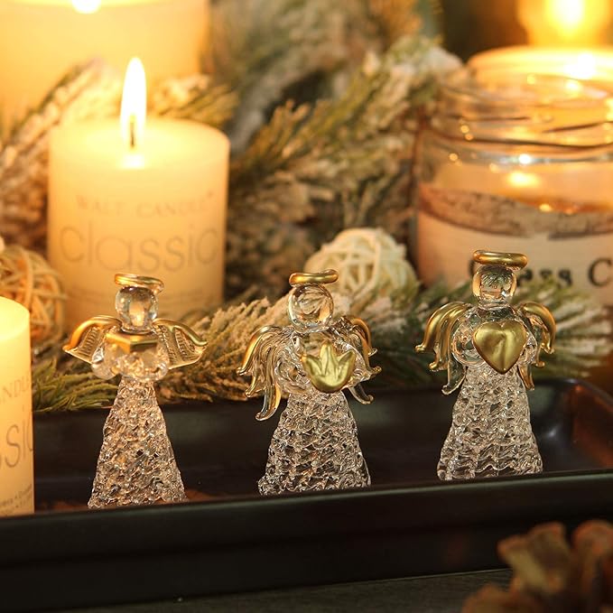 12 Glass Angel Ornaments for Christmas Tree - Clear Mini Hanging Angels