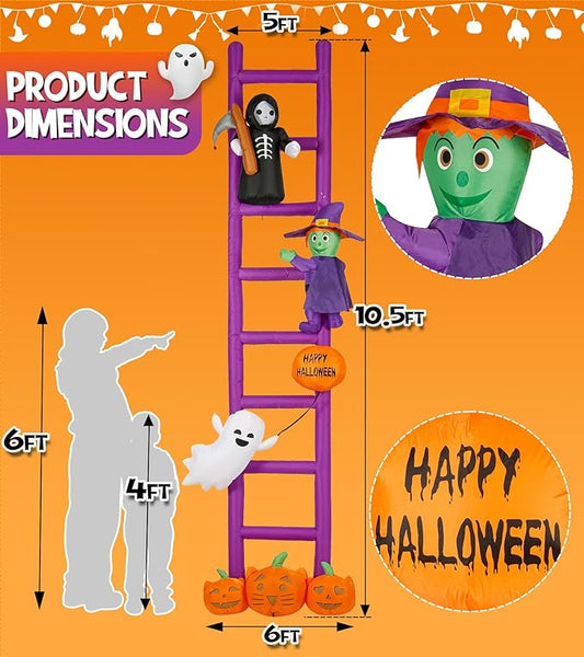 10.5 Ft Halloween Inflatable Decoration, Outdoor Blow Up Yard Fun Decor, Halloween Purple Ladders Built-in LED Lights for Outdoor All Hallows' Day Lawn Decor