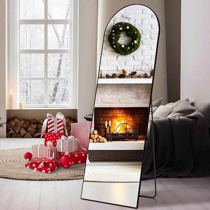 Sweetcrispy Full Length Arched Full Body Floor Mirror with Stand Aluminum Alloy Frame, Standing Hanging or Leaning Wall, 59"x16"