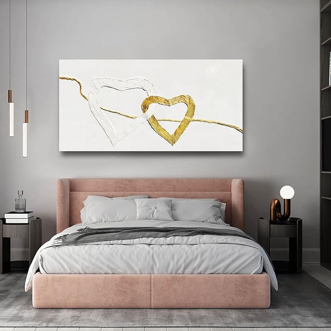 GAIDUOMAI White and Gold Abstract Wall Art Minimalist Wall Decor Heart Painting Living Room Canvas Picture Line Art for Bedroom 29x58 Inch Gallery Wall Art