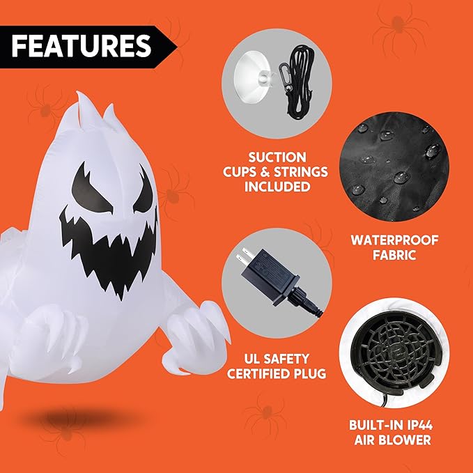 Joiedomi 4.5 FT Halloween Inflatable Scary Ghost Outdoor Decoration, Inflatable Window Breaker Decoration with Rotating Purple LEDs, Blow Up Ghost Halloween Window Decor for Party Garden Yard Decor