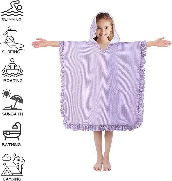 Hooded Towels for Kids,Toddler Bath Towel Swim Cover Up for Ages 3-10 Girls Boys Pool Towels Soft Thick 30"x30" Microfiber Poncho Towel(Purple)