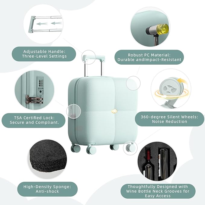 Wine Suitcase, 6 Bottle Wine Luggage, Durable Wine Travel Case, Fly With Wine Suitcase with TSA Lock, Versatile Wine Carrier with Removable Inserts and Silent Spinner WheelsïŒMintïŒ