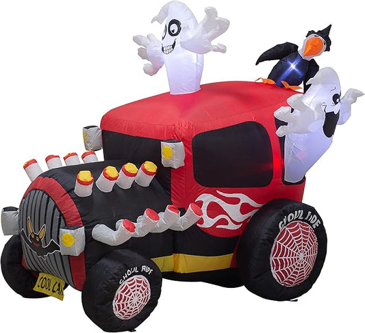 5 Foot Tall Halloween Inflatable Ghost in The Car LED Lights Decor Outdoor Indoor Holiday Decorations,Blow up Lighted Yard Decor, Giant Lawn Inflatable Home Garden Party Decoration