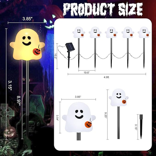 olar Halloween Ghost Pathway Lights, 10 Pack Ghost Stake Lights with Pumpkin Design, Durable Waterproof Outdoor Halloween Decoration for Garden, Walkway, and Yard (Warm White)