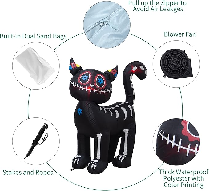 4 Feet Tall Halloween Inflatable Black Cat LED Lights Decor Outdoor Indoor Holiday Decorations,Blow up Lighted Yard Decor, Giant Lawn Inflatable Home Garden Party Decoration