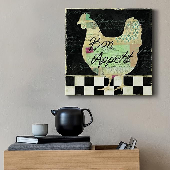 Cute Animals Artwork Abstract Colorful Painting Wall Art on Canvas, French Hen Wall Art, Ready to Hang, 10'' x 10''