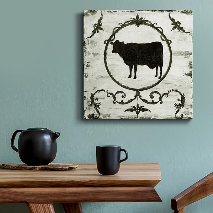 Cute Animals Artwork Abstract Colorful Painting Wall Art on Canvas, Berkshire Cow Wall Art, Ready to Hang, 10'' x 10''