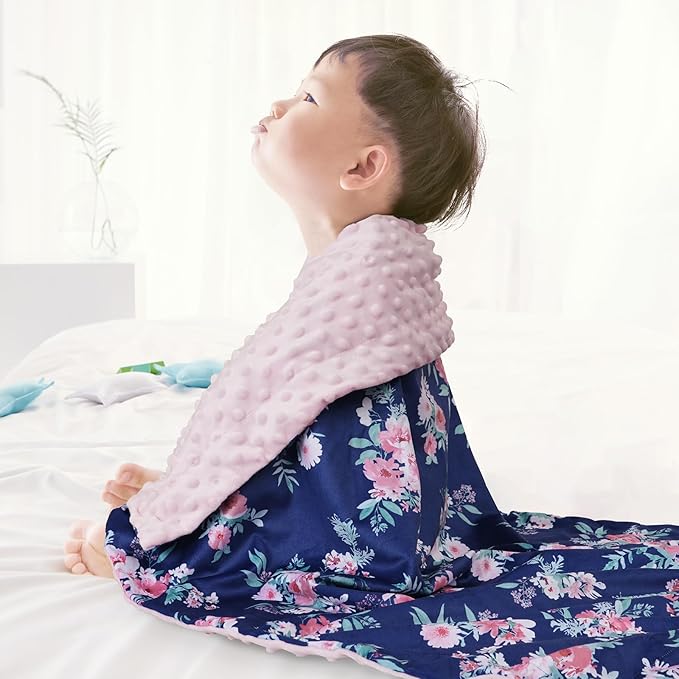 Minky Baby Blanket for Girls, Soft Lightweight Micro Fleece Blanket with Double Layer, Dotted Backing, Breathable Receiving Blanket for Newborns, 30x40 Inches, Navy Floral