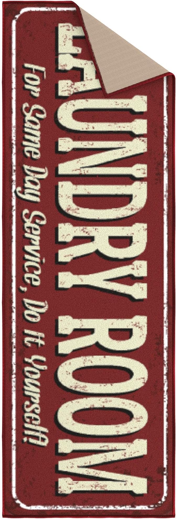 Ottomanson Laundry Collection Non-Slip Rubberback Laundry Text Design 2x5 Laundry Room Runner Rug, 20" x 59", Red