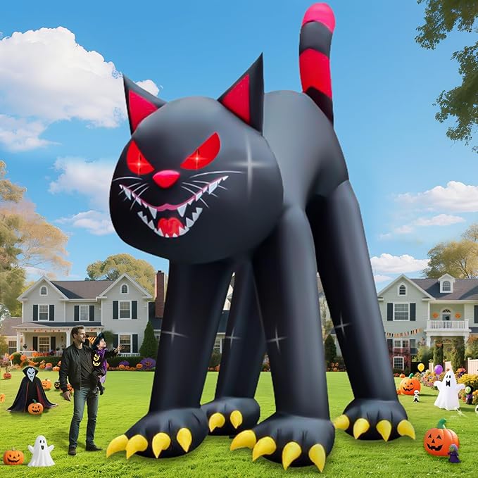 Kalolary 20FT Halloween Inflatable Outdoor Decorations, Giant Evil Black Cat Blow Up Yard Decorations with Built-in LED Lights Scary Inflatable for Halloween Party Yard Garden Lawn Outdoor Decor