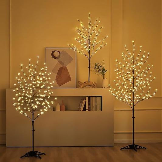 Lightshare LED Lighted Cherry Blossom Tree, 4FT, 5FT and 6FT, Warm White, Pack of 3, Decorate Home Garden, Summer, Wedding, Birthday, Christmas Holiday, Party, for Indoor and Outdoor Use