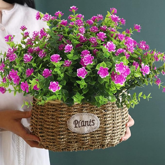RECUTMS Artificial Flowers Outdoor UV Resistant Fake Plants Indoor Outside Hanging Planter, 12 Bundles Outdoor Fake Flowers UV Resistant Faux Plastic Plants Garden Porch Window Box Décor(Fuchsia)