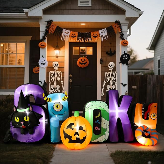 WONDER GARDEN Halloween Inflatable Outdoor Decoration - Spooky Blow Up Halloween Inflatables with Black Cat and Pumpkin Yard Party Garden Lawn Decor